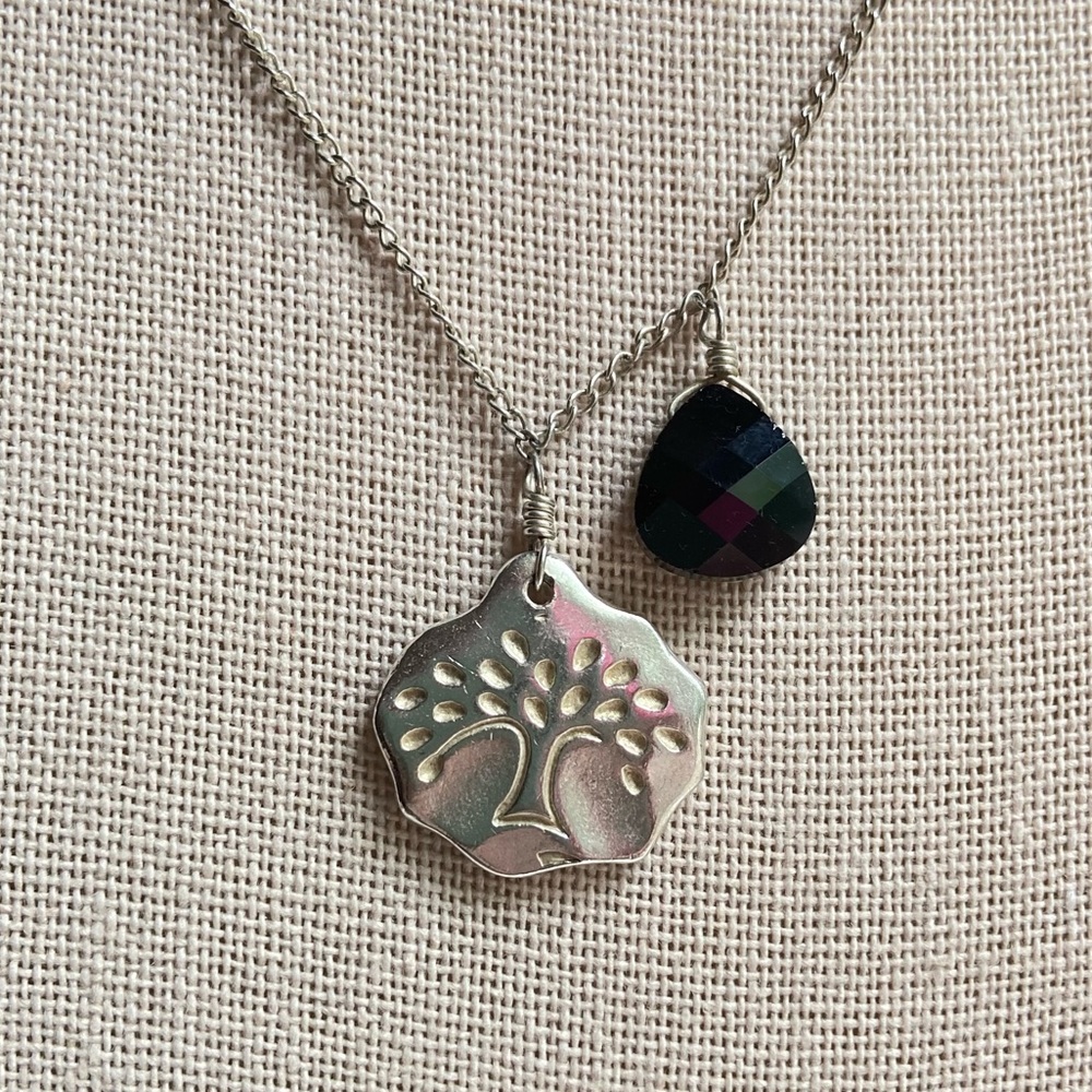 White House Black Market dainty silvertone chain necklace with tree pendant